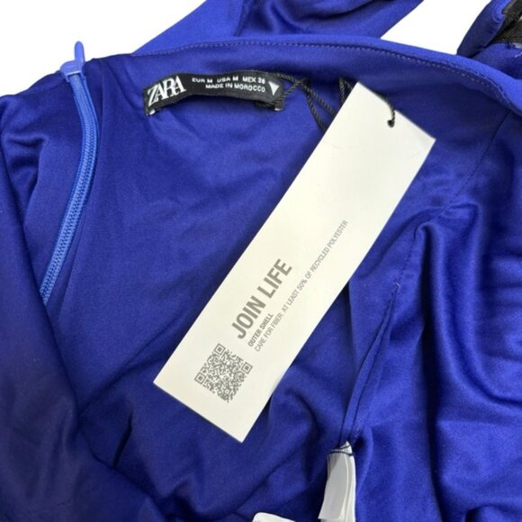 NWT ZARA Floral Halter Top Bodysuit in Blue Size Medium Flower Detail Women's - Picture 9 of 10